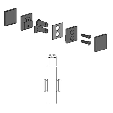 Detalle Técnico Botón Kode01 fijación contrapuesta para paneles madera o cristal