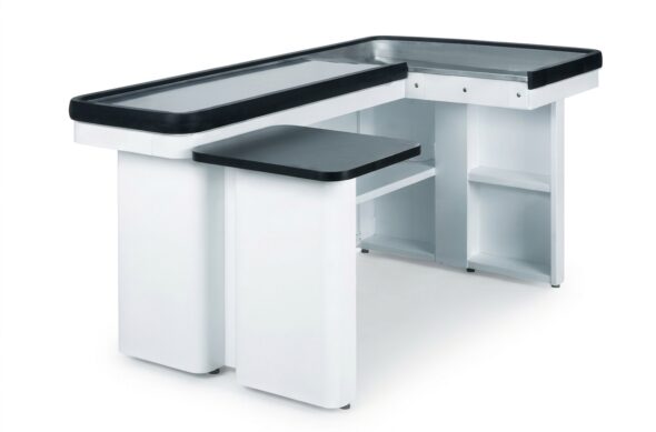 Mueble caja para supermercados modelo MSPO F con mesa auxiliar lateral