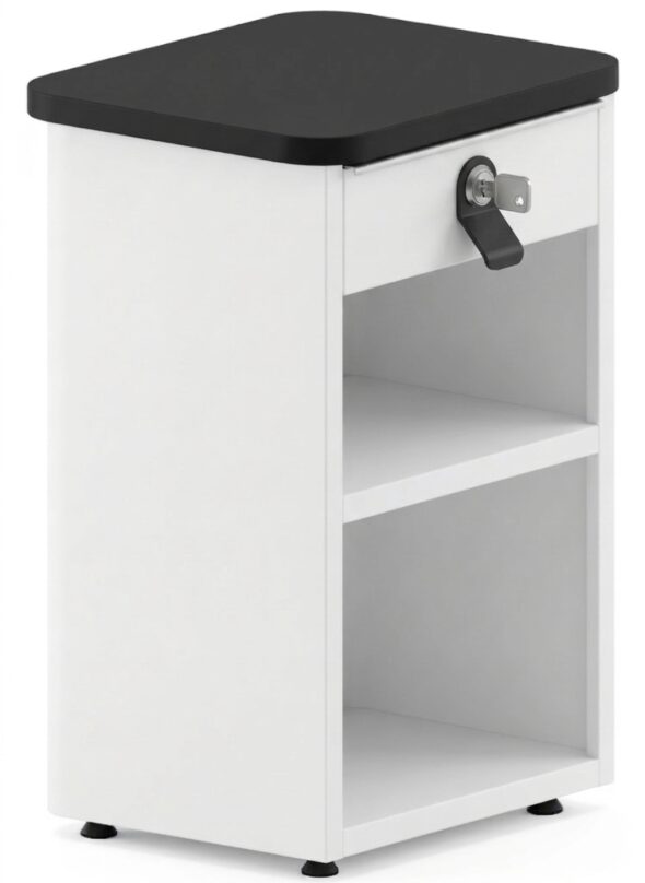 Mesa auxiliar para mueble caja MSPO con cerradura, estantes y medidas 535 x 450 x 810 mm
