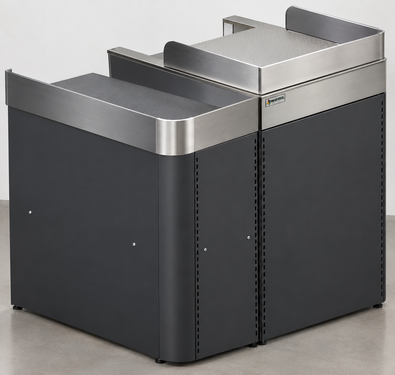 Mueble Caja Expresso – 4 Modelos para Tiendas 5 Mueble Expresso Basic Derecha, vista exterior del mueble caja antracita