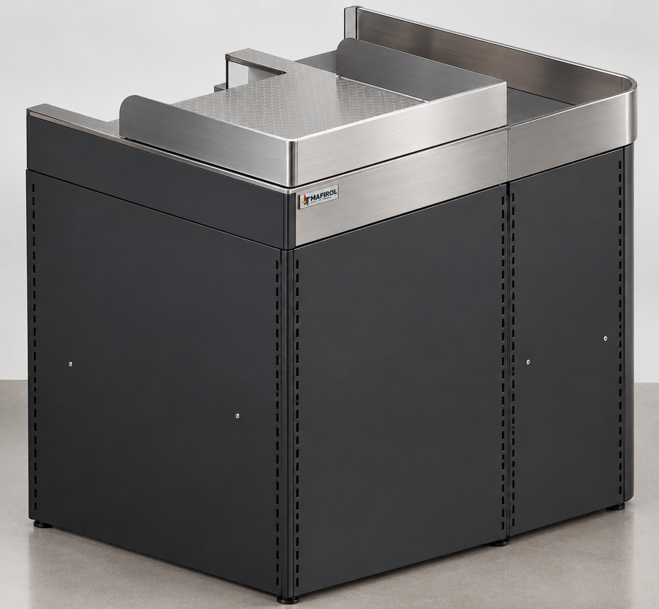 Mueble Caja Expresso – 4 Modelos para Tiendas 7 Mueble Expresso Basic Izquierda, vista exterior del mueble caja antracita